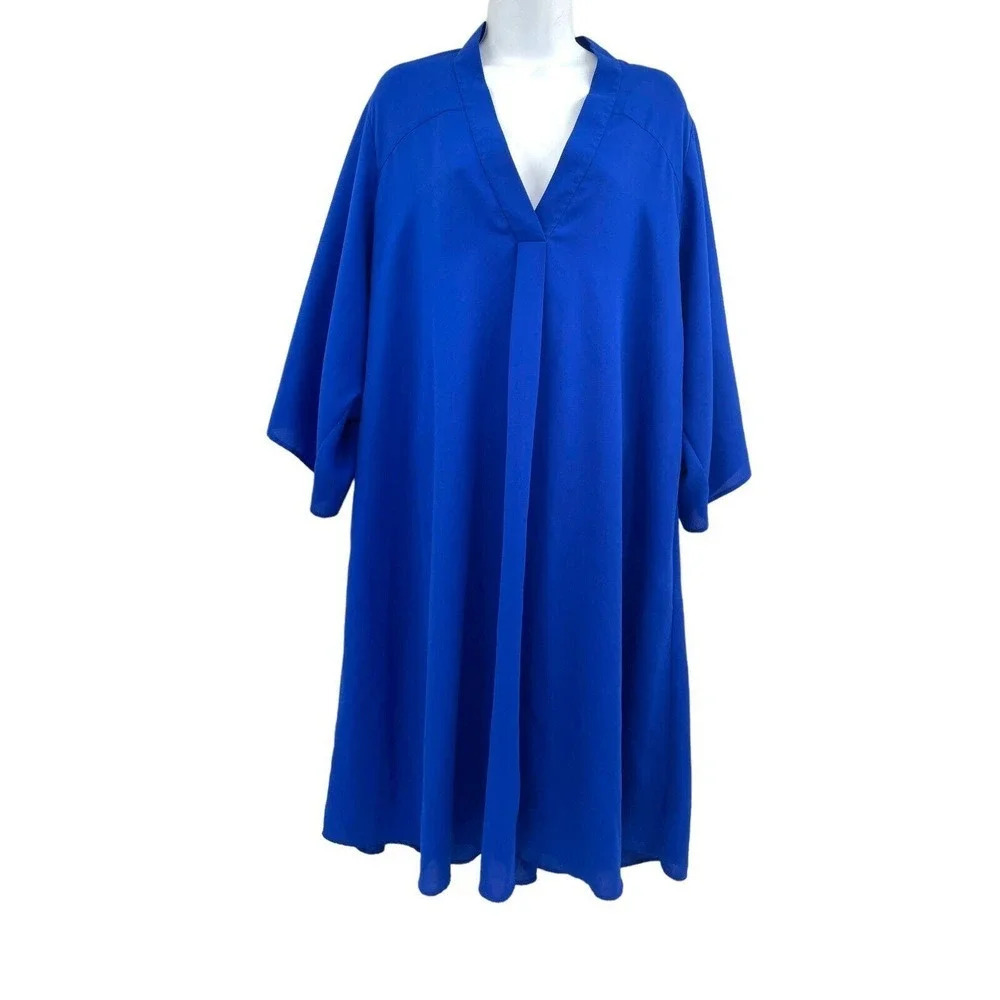 Tome NYC Women's Size 8 Royal Blue Kaftan V-Neck 3/4 Sleeve Knee Length